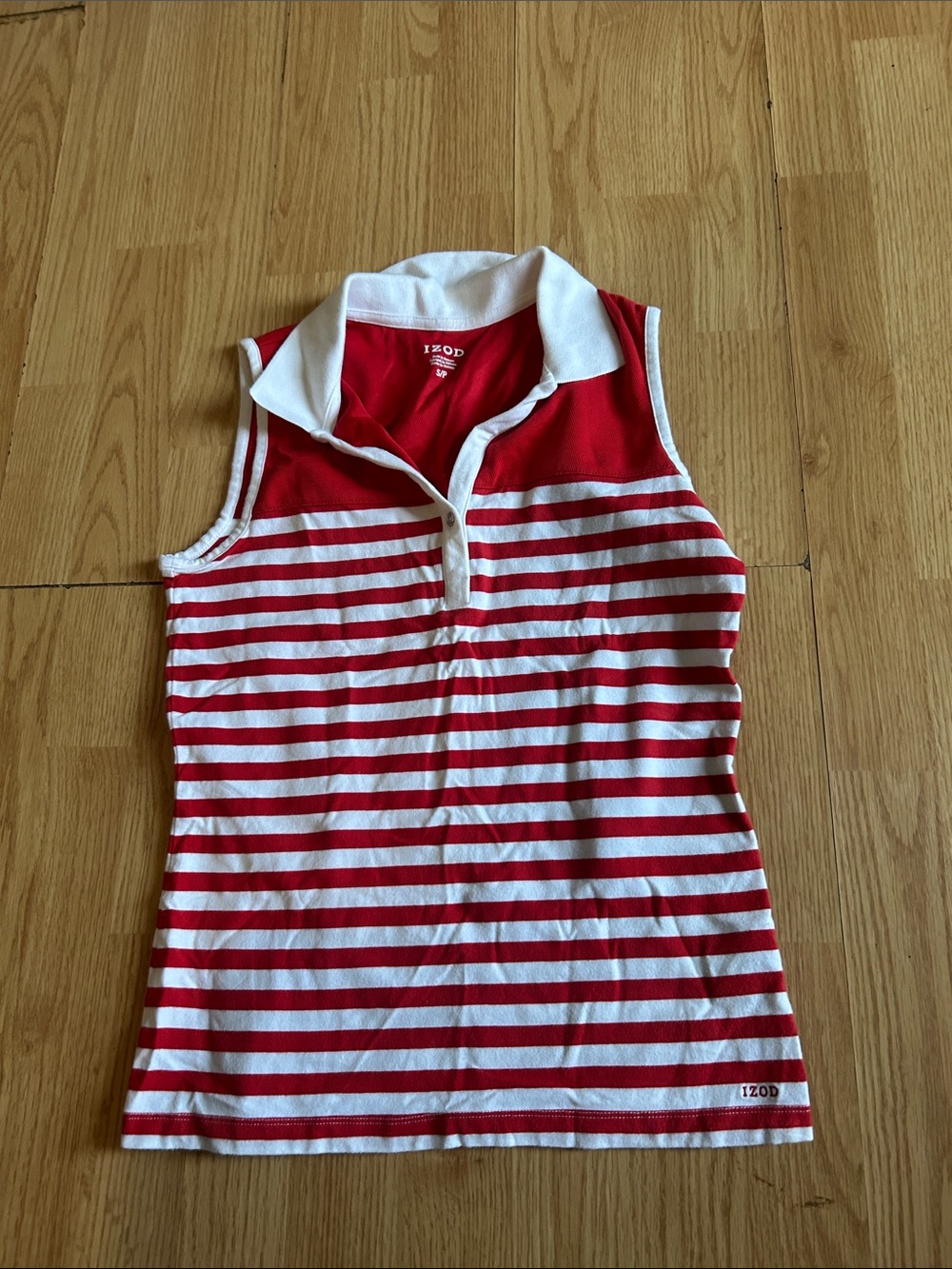 Izod Red and White Striped Sleeveless Polo Tank